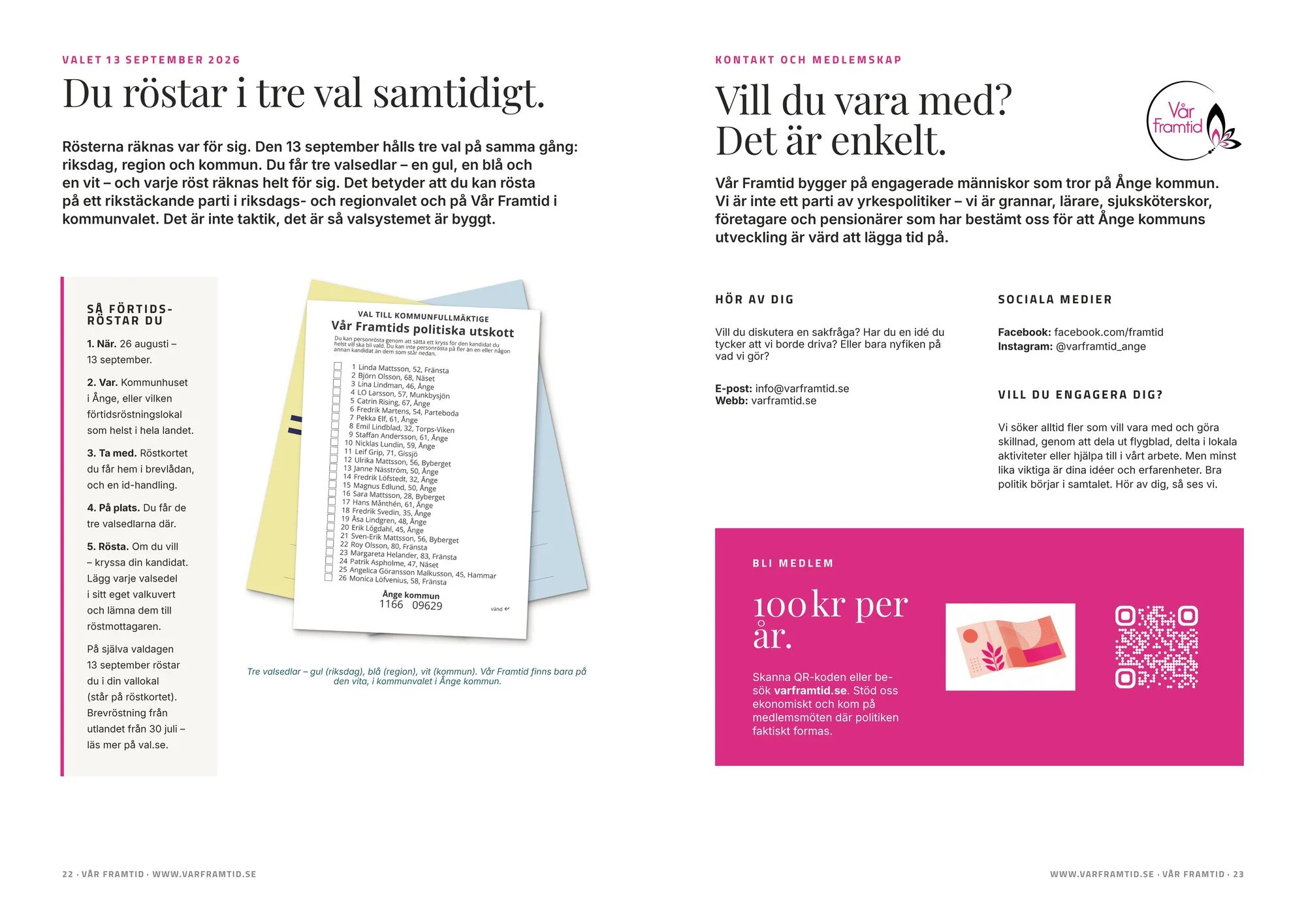 Valtidningen 2026, uppslag sidorna 22–23